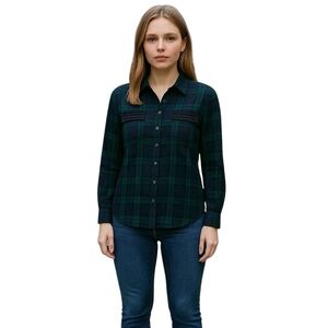 J Crew Embellished Plaid Shirt Women 4 Long Sleeve Beaded Pockets